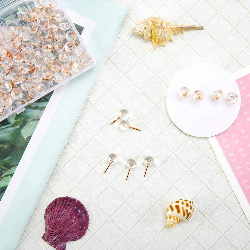 WenTao 150PCS Push Pins, Rose Gold Map Thumb Tacks, Large Size Pins Rose Gold Steel Point and Transparent Plastic Round Head for Bulletin Board, Fabric Marking, Crafts and Office Organization - Image 5